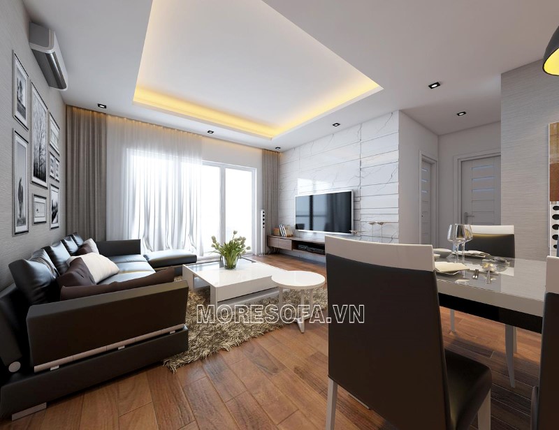 Ghế sofa góc da màu đen